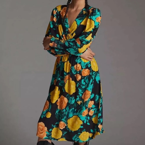 Anthropologie Plenty by Tracy Reese Black motif Floral Midi Dress - Picture 2 of 8